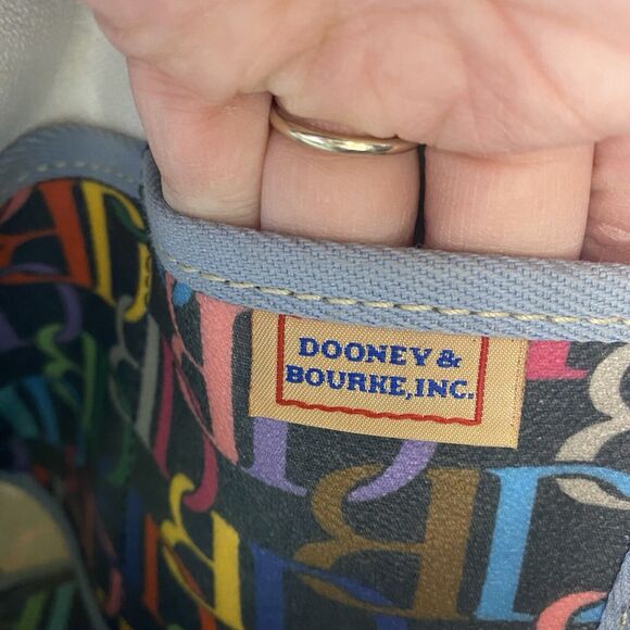 Vtg Y2K Dooney & Bourke Black Signature Rainbow Monogram Logo Handbag Purse Bag - Picture 7 of 8